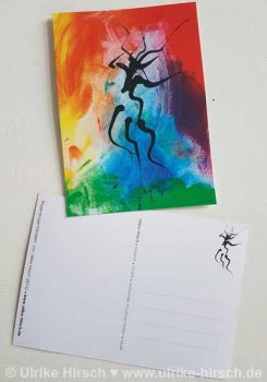 Postkarte Regenbogentänzerin (vorn und hinten)